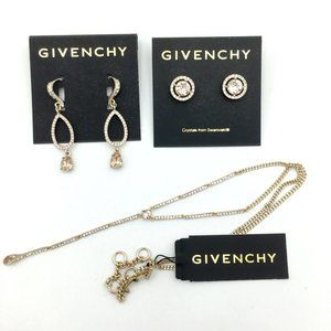 GIVENCHY peachy pink crystal earrings & Y choker necklace set - 3 pc gold-tone